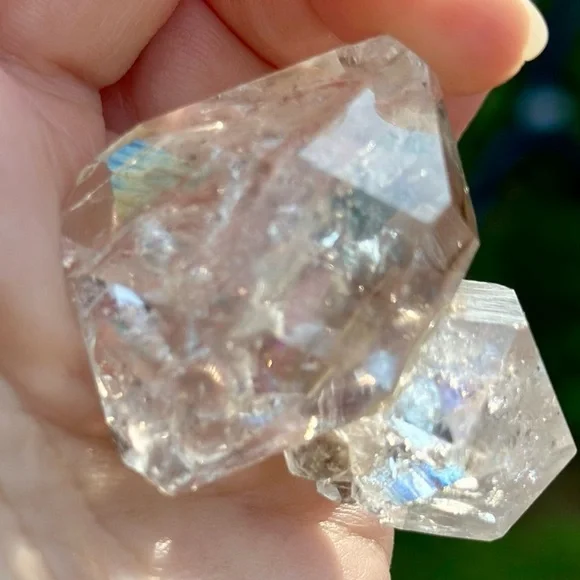 Lg Herkimer diamond twin multiple DT rainbow Rutilated recordkeeper self healing - Picture 2 of 15